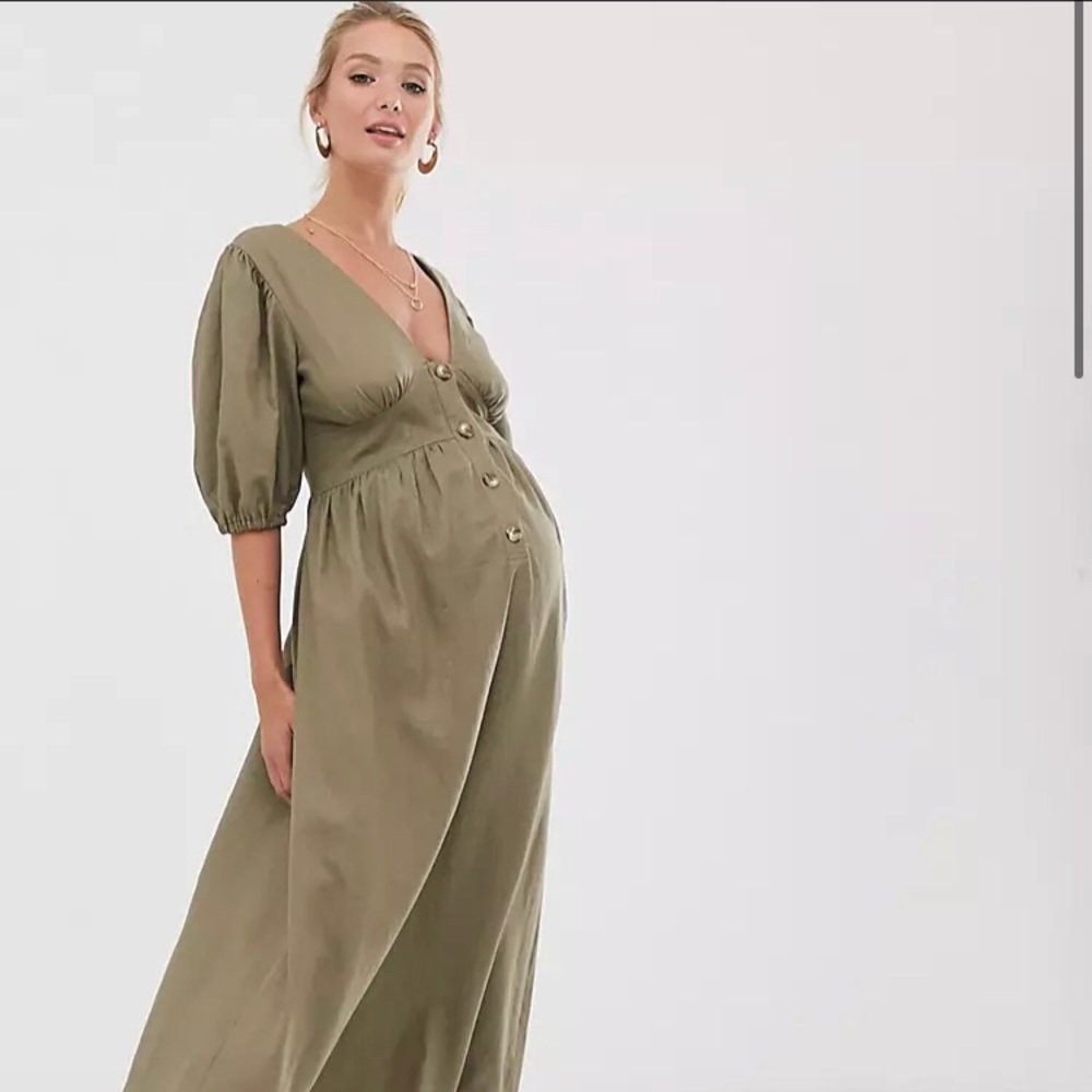 button through linen maxi dress with cross back